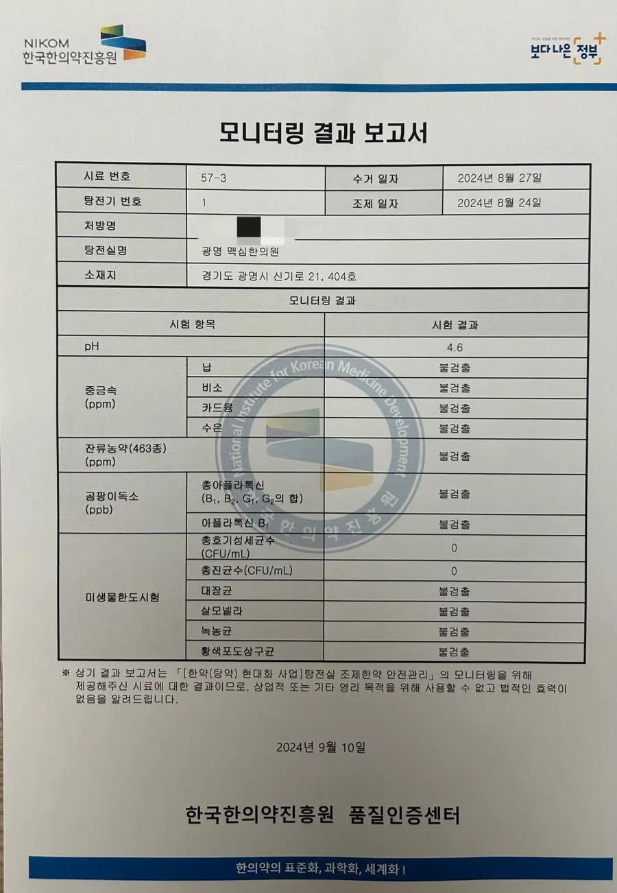 한국한의약진흥원 품질인증센터 모니터링 결과 보고서 2